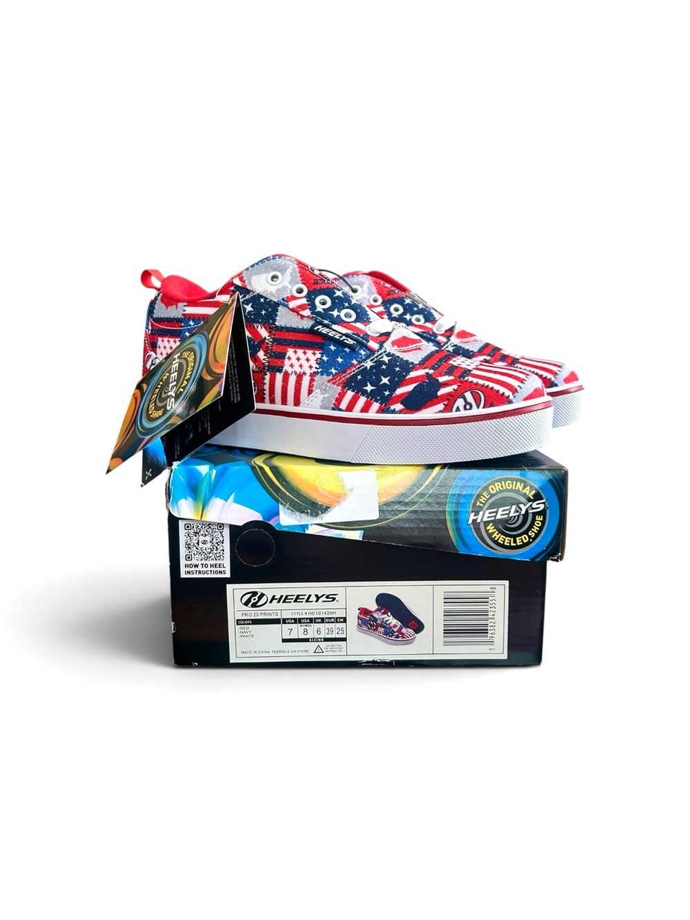 Heelys Men’s 7 RedWhite Patriotic American Flag Print Roller Skate Shoes Sneaker